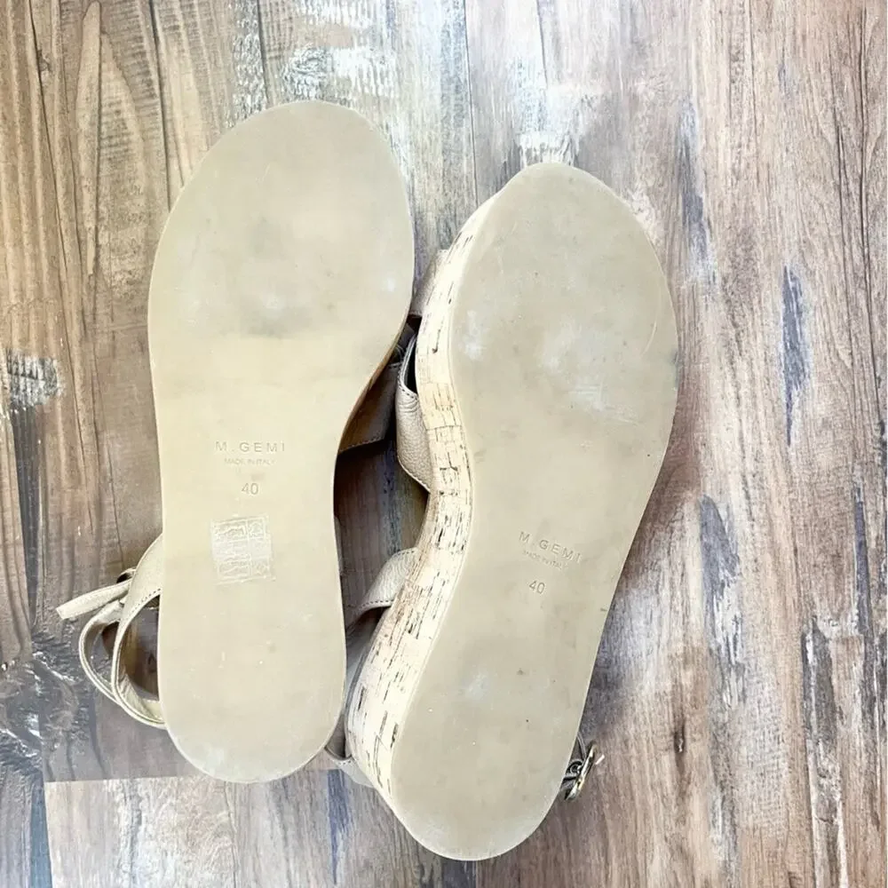 M. Gemi Animato chunky wedge sandal brown leather taupe size 9 summer vacation